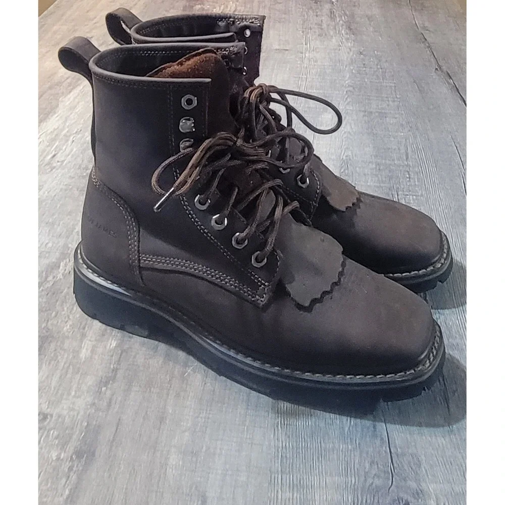 Cody James C8MR2 Men Bark Brown Leather Lace Up Square Soft Toe Kiltie Boots 9 D